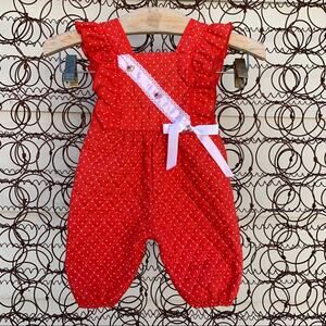 Vintage Red Quilted Overalls Valentine’s Day 0-6mo